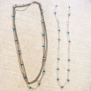 Silver and aquamarine beaded long necklace